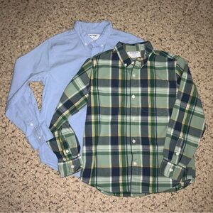 Boys Old Navy Green Plaid and Blue Shirts